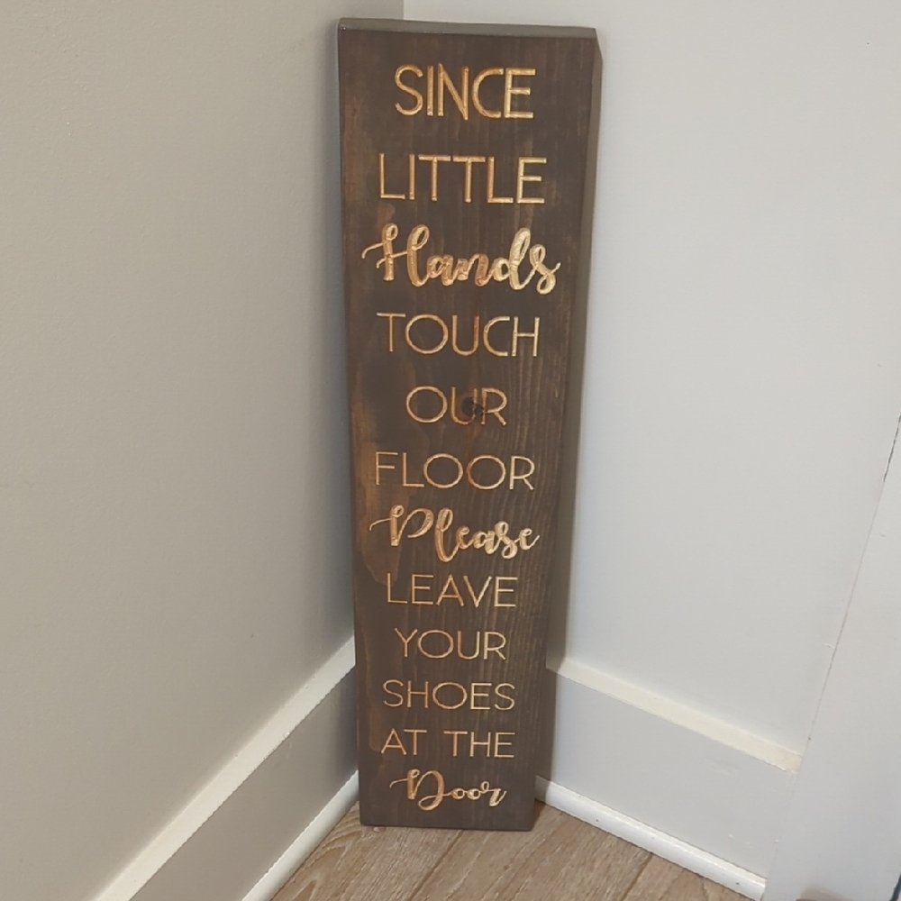 Wooden Sign with Gold Lettering